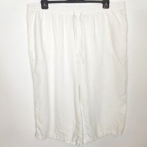 Lands End‎ Women Plus 100% Linen Cropped Pants Sz 3X White Elastic Waist Summer